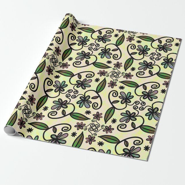 Papel De Presente Roxo Retro Boho Margaridas (Desenrolado)