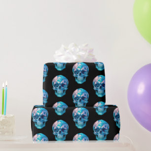 Papel De Presente Roxo Rosa Azul Caveira Preto Halloween