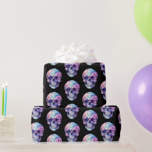 Papel De Presente Roxo Rosa Azul Caveira Preto Halloween