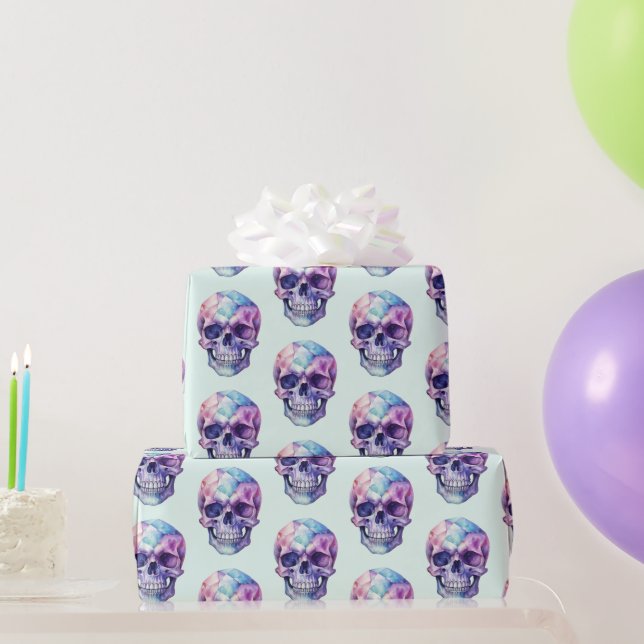 Papel De Presente Roxo Rosa Azul Caveira Verde Claro Halloween (Presentes para festas)
