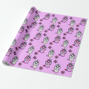 Papel De Presente Roxo Rosa Unicorns Fairy Tale