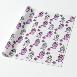 Papel De Presente Roxo Rosa Unicorns Fairy Tale