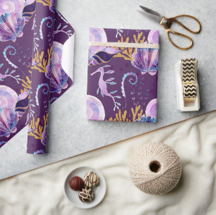 Papel De Presente Roxo sob o mar com brilho