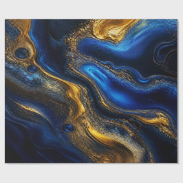 Papel De Presente Royal Blue & Gold Fluid Art