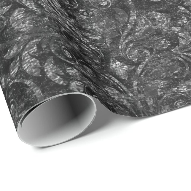 Papel De Presente Royal Damask Esmagado Velvet Black Burgundy Maroon (Ponta do rolo)