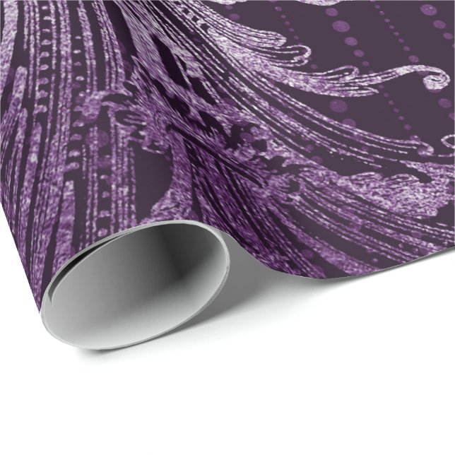 Papel De Presente Royal Damask Metallic Purple Floral Drops Ametist (Ponta do rolo)