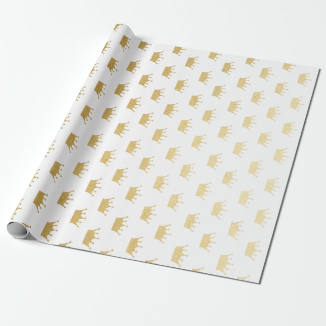 Papel De Presente Royal Glam Ouro Crown Princess White Vip (Desenrolado)