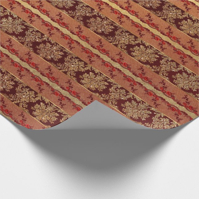 Papel De Presente Royal Grungy Dourado Red Lace Floral (Ponta)