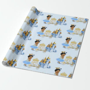 Papel De Presente Royal Princess Castle Carruagem Blue Dourada Girl