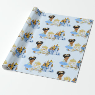 Papel De Presente Royal Princess Castle Carruagem Blue Dourada Girl