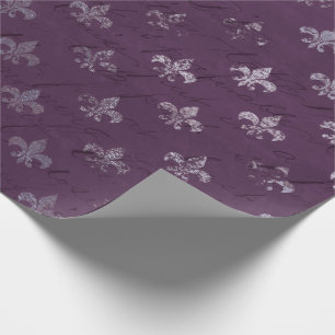 Papel De Presente Royal Princess Violet Script Purple Fleur-de-lis