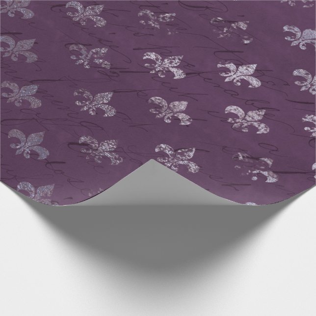 Papel De Presente Royal Princess Violet Script Purple Fleur-de-lis (Ponta)