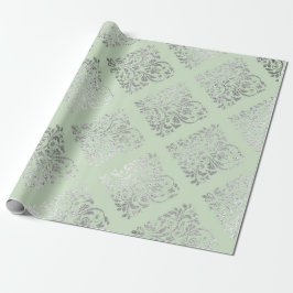 Papel De Presente Royal Squares Damask Mint Green Silver Vip