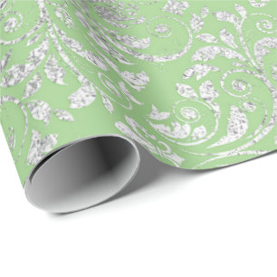 Papel De Presente Royal Wedding Damask Mint Green Silver Vip