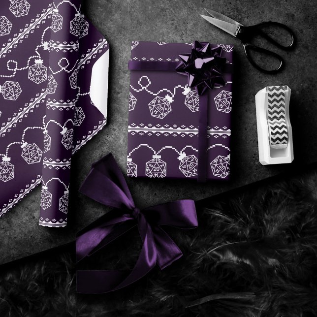 Papel De Presente RPG Luzes roxas | Fantasy Tabletop Gamer Dice (Criador carregado)