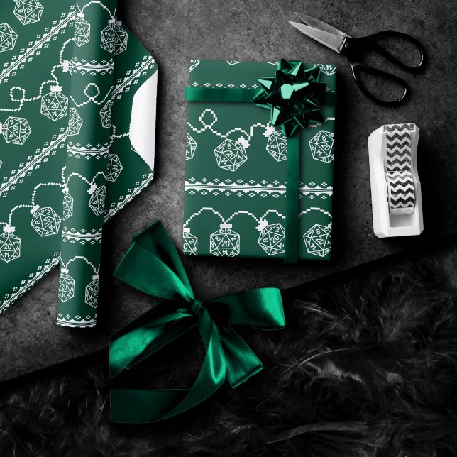 Papel De Presente RPG Luzes verdes | Fantasy Tabletop Gamer Dice (Criador carregado)