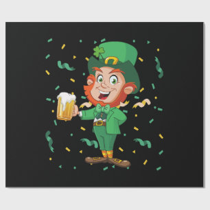 Papel De Presente Rua de cerveja de Bebendo Leprechaun. Dia de Patri