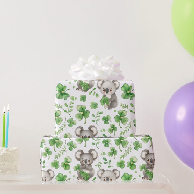 Papel De Presente Rua de Shamrock do Chapéu Verde de Koalas Bonito.  (Presentes para festas)