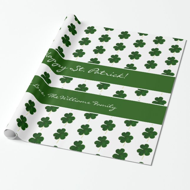 Papel De Presente Rua De Texto Personalizado De Shamrock Clover. Pat (Desenrolado)