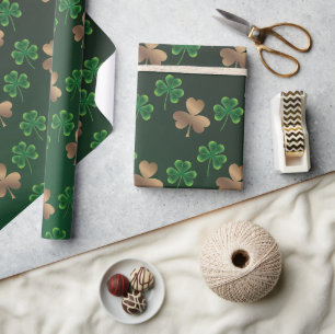 Papel De Presente Rua. Dia de Patrick, Shamrock Verde Vine Irish Par