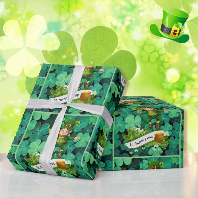 Papel De Presente Rua do dia de Patrick Leprechaun Clover Shamrock (Criador carregado)