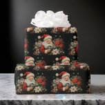 Papel De Presente Rua Nicholas Christmas Poinsettia Flowers Black<br><div class="desc">Rua Nicholas Christmas Poinsettia Flores Black Wrapings Paper Um fundo preto escuro cheio de Ruas Nicholas segurando flores de poinsettia natalícia</div>