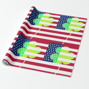 Papel De Presente Rua: Patrick USA Ireland Shamrock American Flag