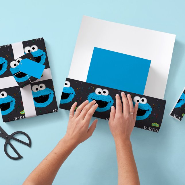 Papel De Presente Rua Sésamo | Cookie Monster Birthday Chalkboard (Criador carregado)