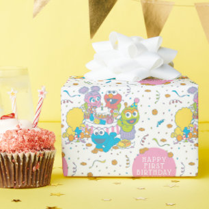 Papel De Presente Rua Sésamo Primeiro Aniversário do Bebê
