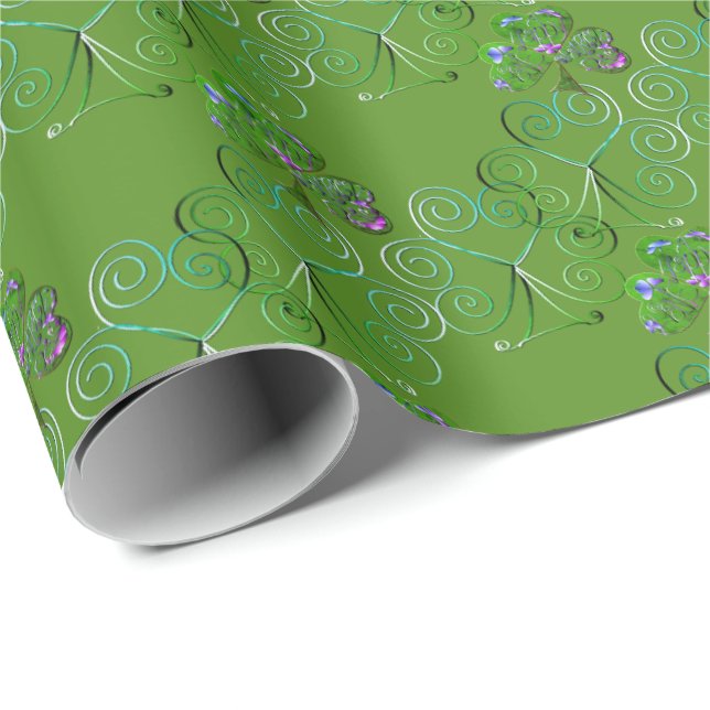 Papel De Presente Rua, Shamrock Curly Green do Dia de Patrick (Ponta do rolo)
