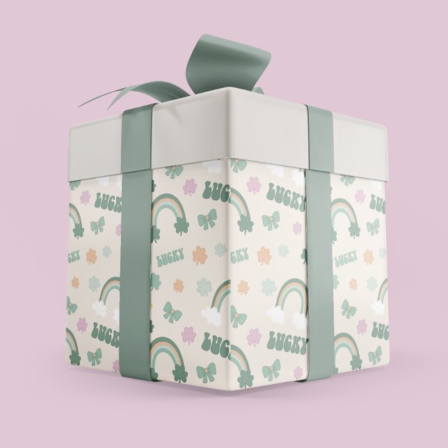 Papel De Presente Rua Whimsical. O Dia de Patrick Rainbow & Shamrock (Whimsical St. Patrick’s Day Rainbow & Shamrock Wrapping Paper)
