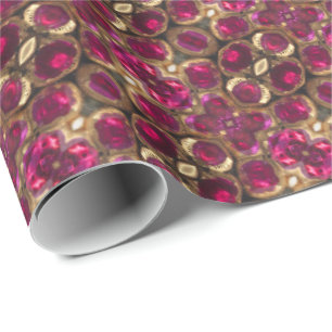 Papel De Presente Ruby Dourada Gemstone Patterno Chic Festivo Elegan