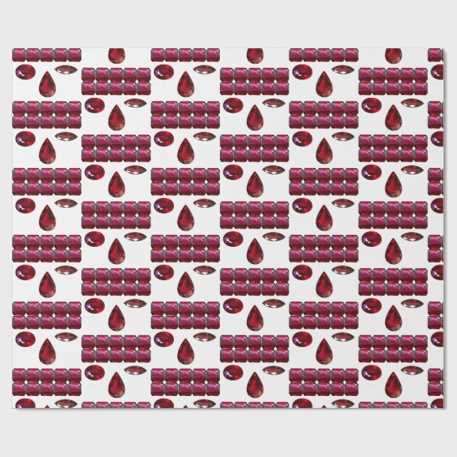 Papel De Presente Ruby Gemstone Face Pattern Red Wrapper (Aberto)