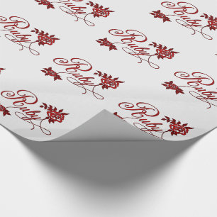 Papel De Presente Ruby Typografia com Rosa Vermelho e Branco