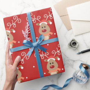 Papel De Presente Rudolph, bonito, cartoon de renas ruidosas