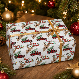 Papel De Presente Rudolph Feliz Natal Xadrez Antigo Caminhão