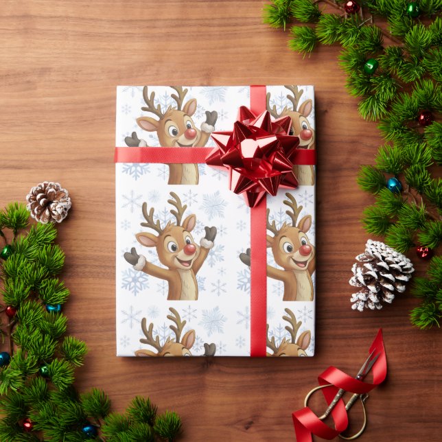 Papel De Presente Rudolph with Blue Snowflakes  (Presente de Natal)