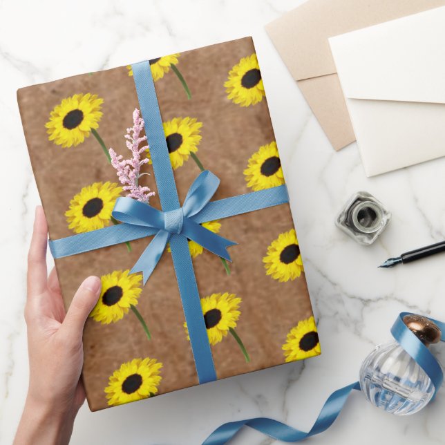Papel De Presente Russ Autumn Bride Kraft & Burlap Sunflower Party (Presentear)