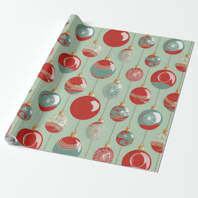 Papel De Presente Russo do Enfeites de natal Dourado Verde Vermelho (Desenrolado)