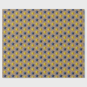 Papel De Presente Russo Kraft Bright Marinho Azul Douradas Estrelas