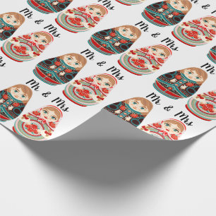 Papel De Presente Russo Matryoshka Dolls Sr. & Sra. marinho rosa & v