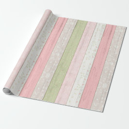 Papel De Presente Russo Sage Verde e Floral Cor-de-Algodão Rosa