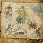Papel De Presente Russo Vintage Velho Mundo Pai Natal com Pinho<br><div class="desc">Colagem quente nostálgica e rústica de férias de vintagem,  apresentando o velho mundo Padre Natal,  pinheiro de inverno,  Holly,  pássaro,  terra gravada e ornamentação vitoriana sobre fundo velho e velho,  antigo castanho/bronzeado. Adequado para projetos de dissociação de Natal ou de artesanato.</div>