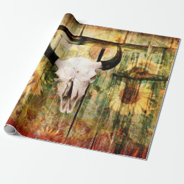 Papel De Presente Russo Western Bull Crânio País Girassóis