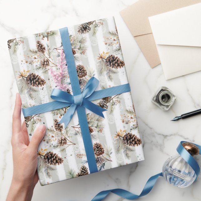 Papel De Presente Rustic Boho Christmas Pine Farmhouse Pattern  (Presentear)