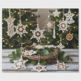 Papel De Presente Rustic Boho Crochet Snowflake Natal