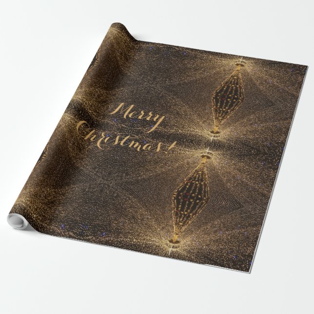 Papel De Presente Rustic Brown Mirror Padrões de Natal Luzes de Árvo (Desenrolado)