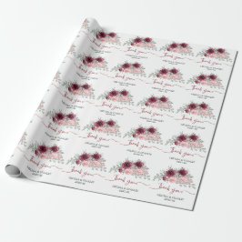 Papel De Presente Rustic Burgundy Marsala e Casamento Floral Rosa