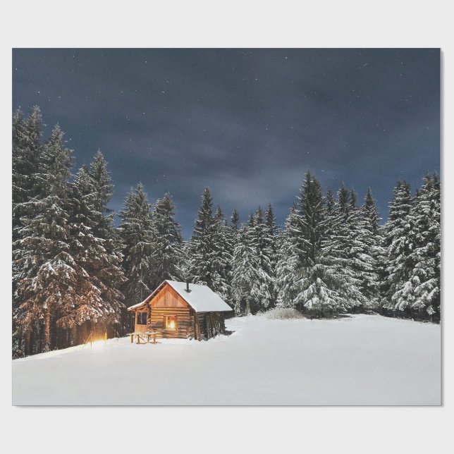 Papel De Presente Rustic Cabin Snow Winter (Aberto)