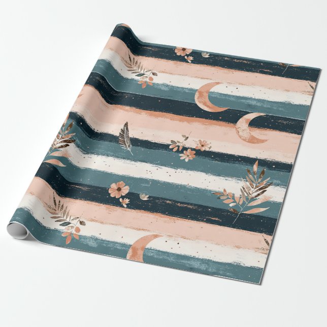 Papel De Presente Rustic Celestial Faixa Lua Sol Terroso (2) (Desenrolado)